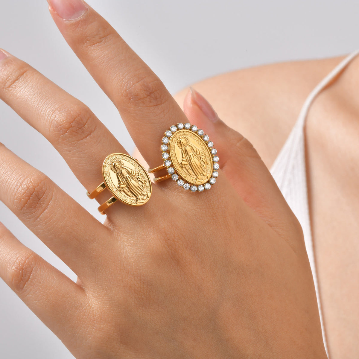 Christianartworkshop Anillo de fe ajustable con halo abierto y medalla milagrosa de Nuestra Señora - image 2