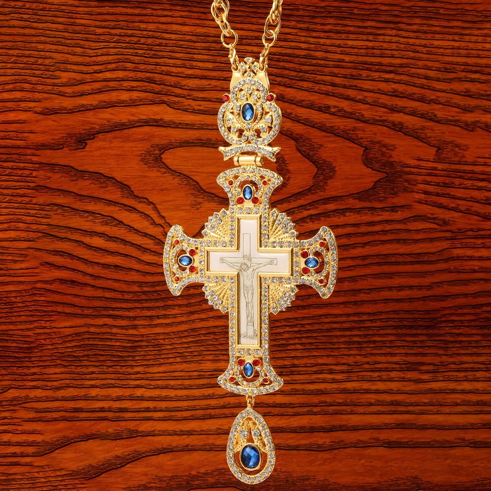 Christianartworkshop Collar con colgante de cruz ortodoxa ornamentada y adornada con gemas: emblema de redención y gloria divina. - A - image 0