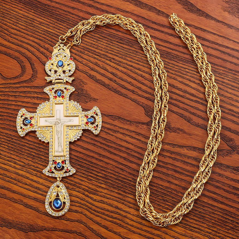 Christianartworkshop Collar con colgante de cruz ortodoxa ornamentada y adornada con gemas: emblema de redención y gloria divina. - image 1
