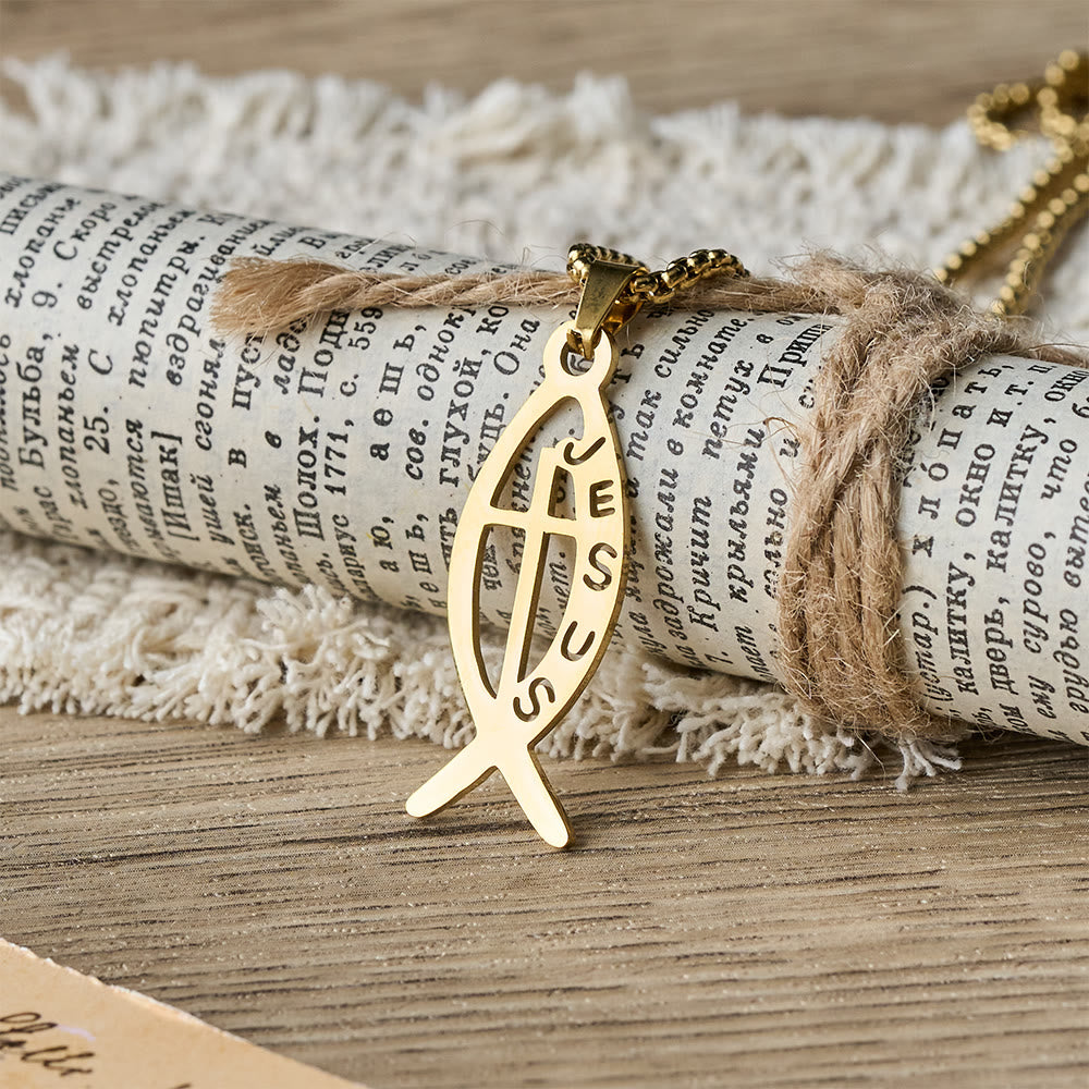 Christianartworkshop Collar moderno con el símbolo del pez de Jesús (Ichthus): emblema de devoción y fuerza espiritual. - Oro - image 0