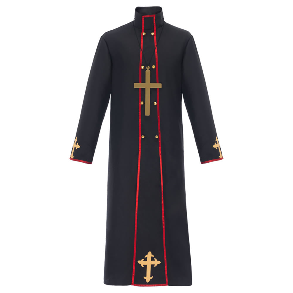 Christianartworkshop Túnica clerical de doble botonadura con cruz dorada y ribete rojo. - Negro - 2XL - image 1