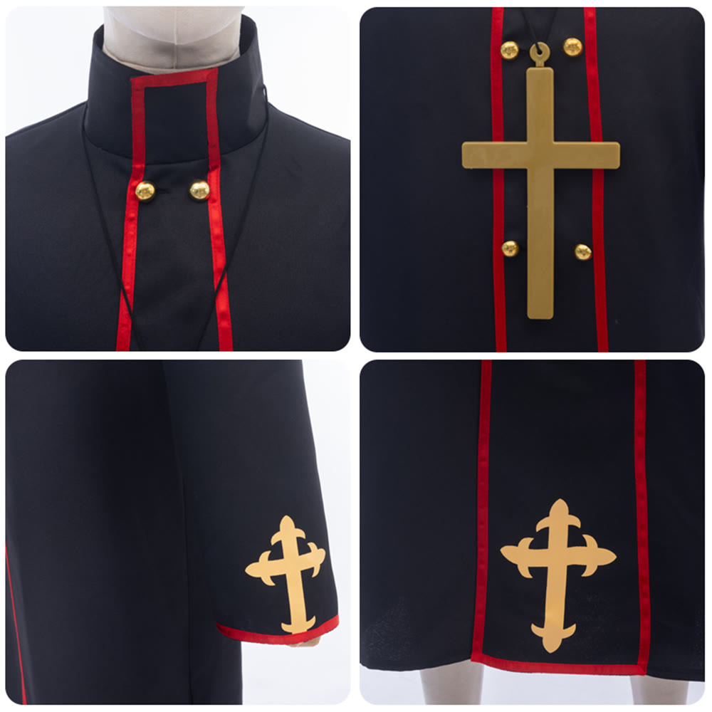 Christianartworkshop Túnica clerical de doble botonadura con cruz dorada y ribete rojo. - image 7