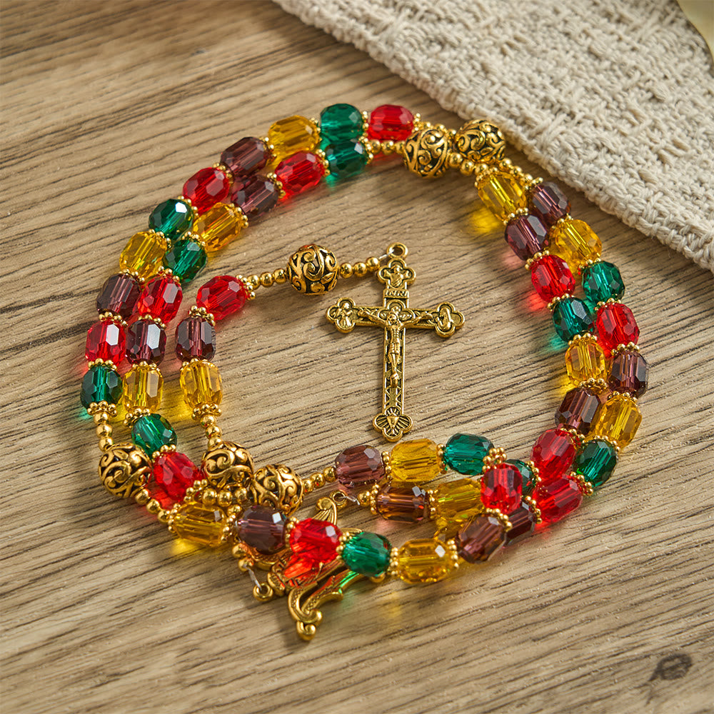 Christianartworkshop Rosario cilíndrico multicolor de cuentas de cristal: emblema de la alegría y la diversidad divinas. - image 2