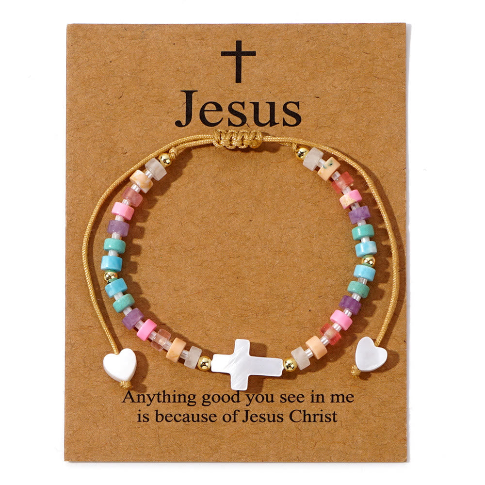 Christianartworkshop Pulsera de la amistad con cruz hueca y cuentas de piedra natural: símbolo de devoción espiritual. - Multicolor - image 3