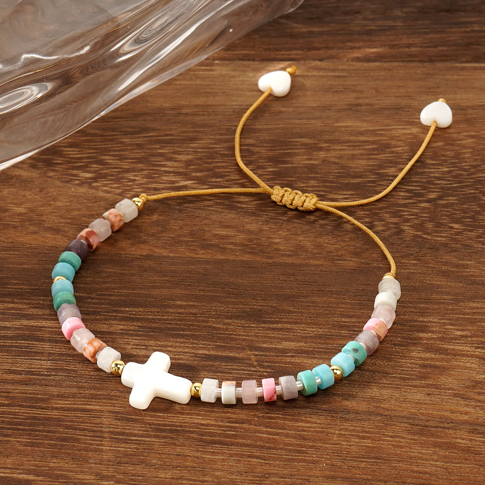 Christianartworkshop Pulsera de la amistad con cruz hueca y cuentas de piedra natural: símbolo de devoción espiritual. - image 5