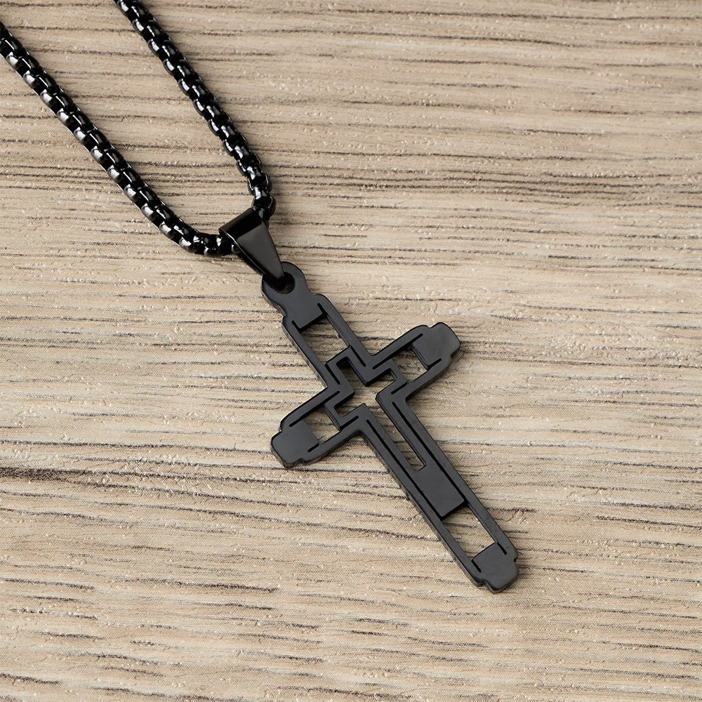 Christianartworkshop Collar con colgante de cruz hueca geométrica: emblema de devoción y guía espiritual. - Negro - image 3