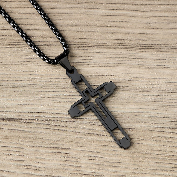Christianartworkshop Collar con colgante de cruz hueca geométrica: emblema de devoción y guía espiritual. - Negro - image 3