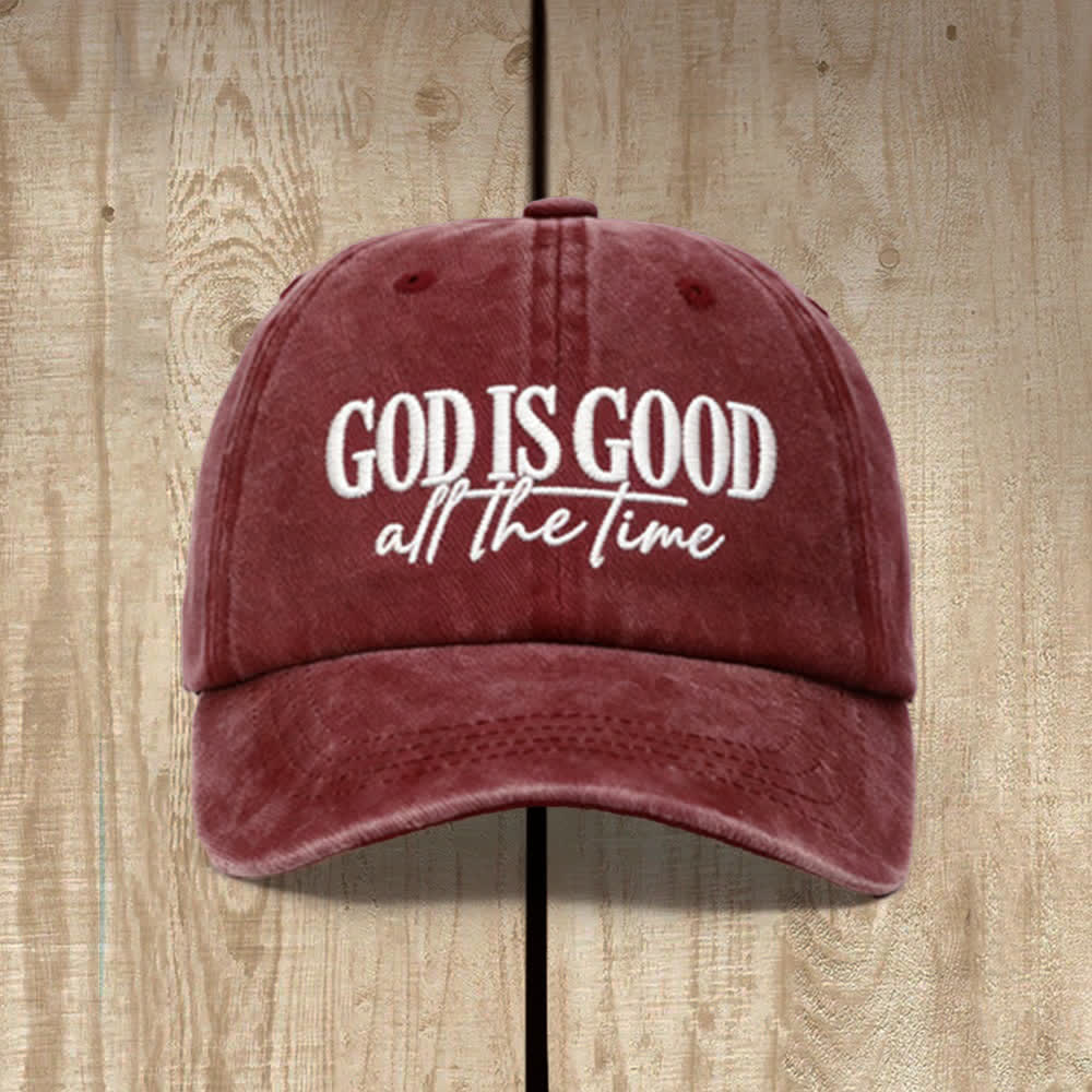Christianartworkshop Gorra de béisbol lavada con bordado "Dios es bueno todo el tiempo" - Vino - image 0
