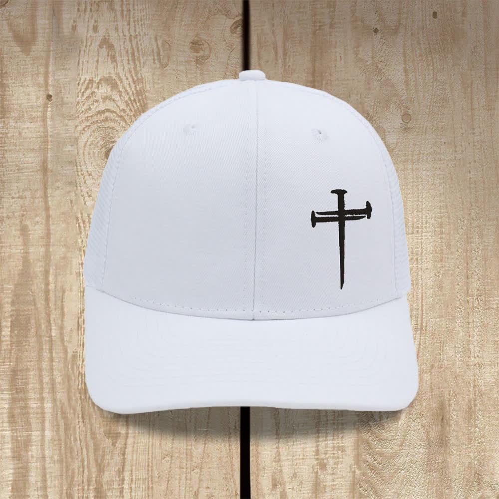 Christianartworkshop Gorra de camionero minimalista con cruz bordada - Todo blanco - image 1