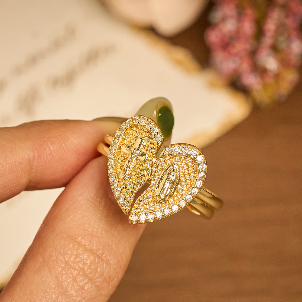 Christianartworkshop Anillo ajustable clásico con cruz y corazón partido: un símbolo de esperanza y salvación eterna. - image 1