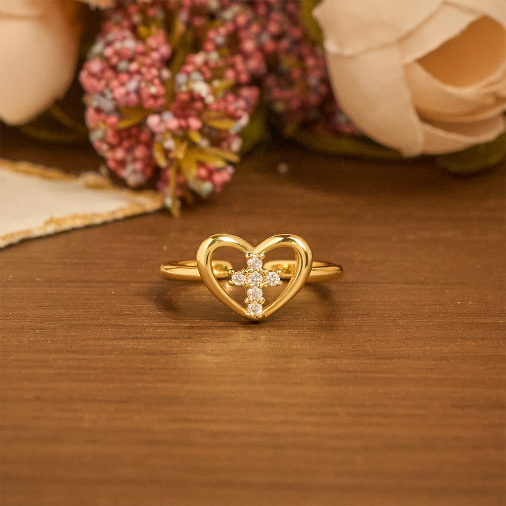 Christianartworkshop Elegante anillo abierto con cruz en forma de corazón: emblema de fe inquebrantable y guía celestial. - image 4