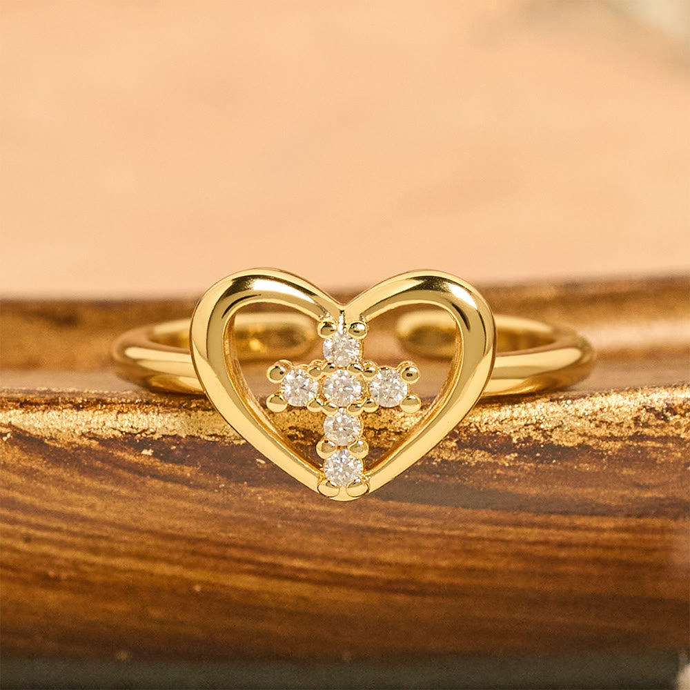 Christianartworkshop Elegante anillo abierto con cruz en forma de corazón: emblema de fe inquebrantable y guía celestial. - image 2