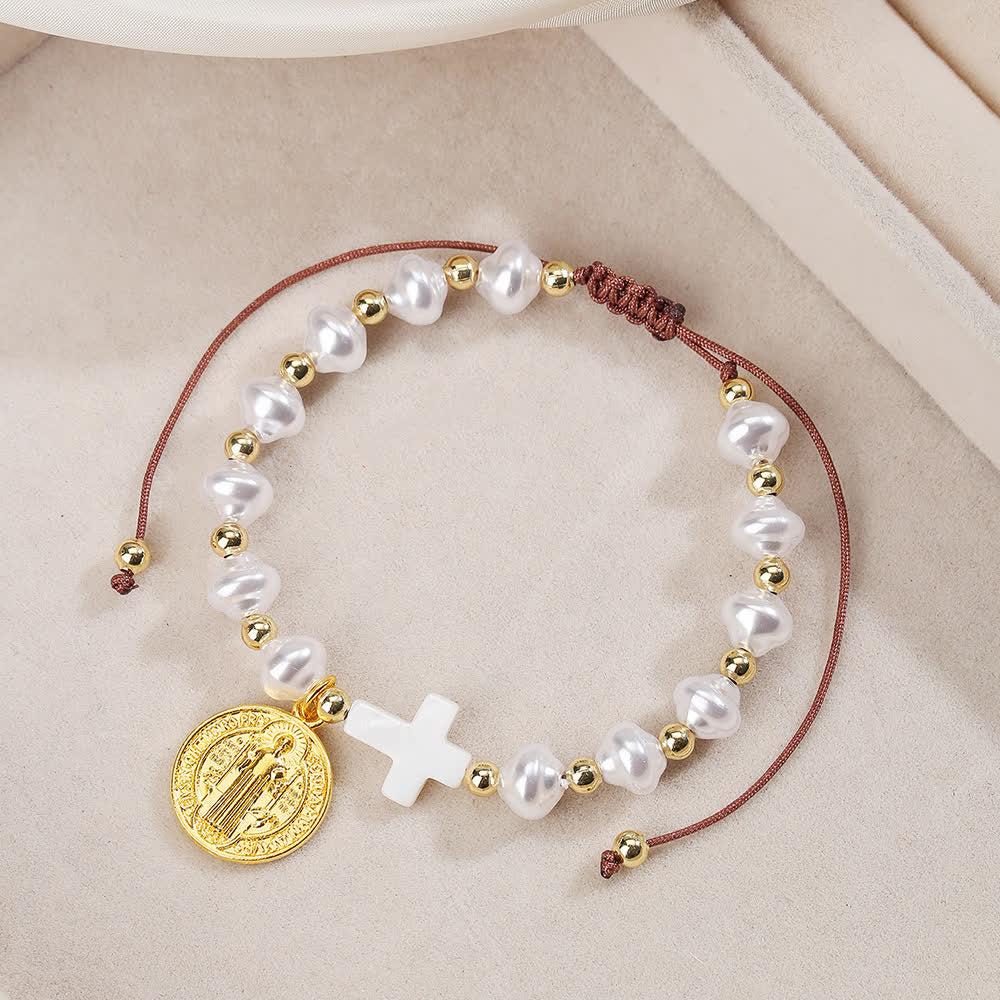 Christianartworkshop Elegante pulsera ajustable de cristal con medalla de San Benito: joyería de bendición espiritual. - image 1