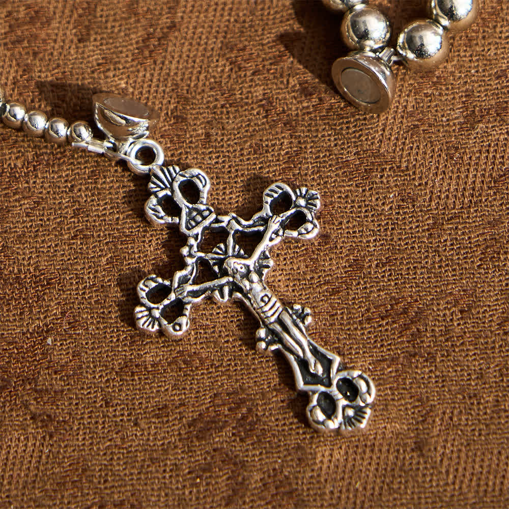 Christianartworkshop Pulsera de rosario magnética sagrada en tono plateado: 2 en 1: oración y pulsera - image 11