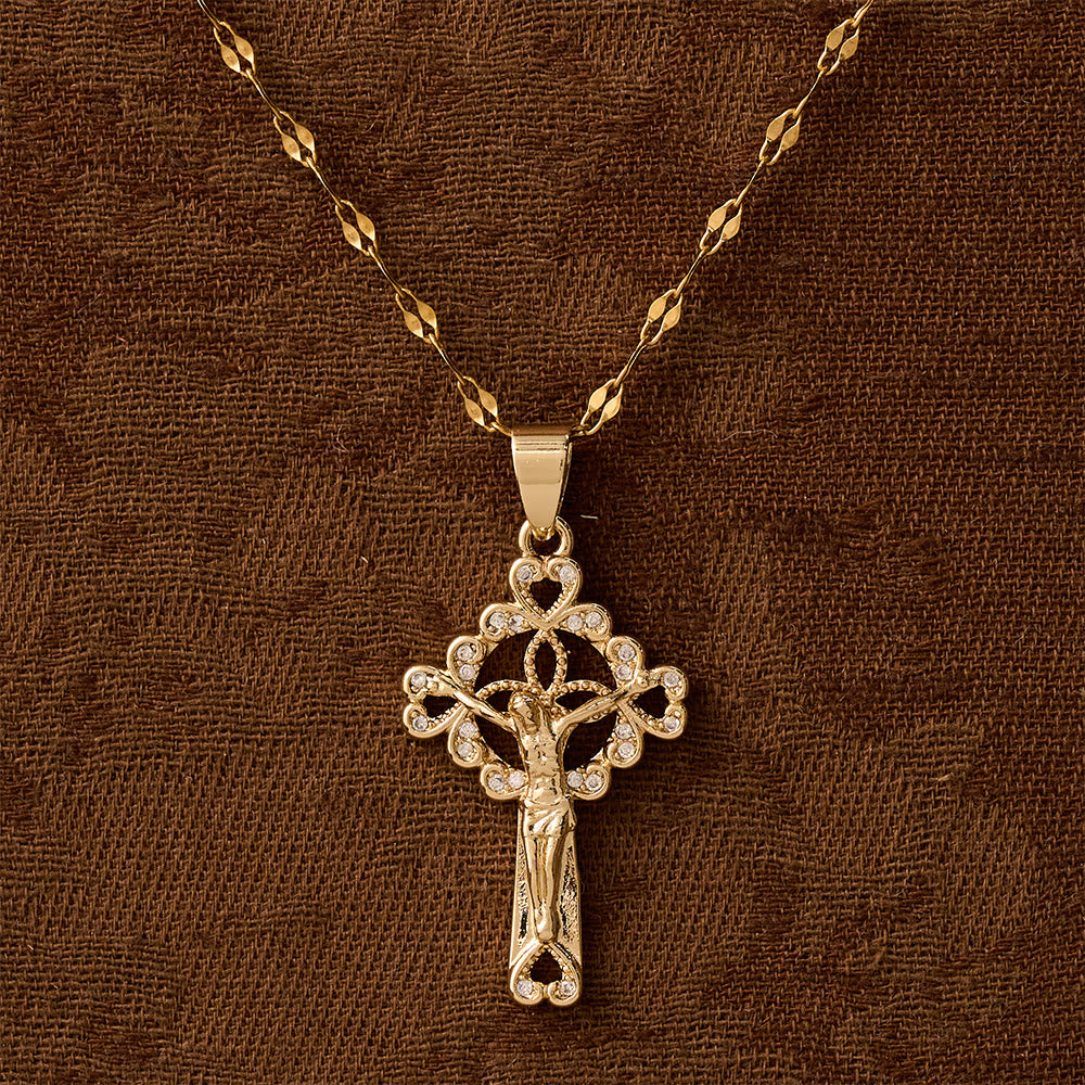 Christianartworkshop Collar con colgante de llave de crucifijo con incrustaciones de circonitas cúbicas: emblema de la gracia redentora y la fe. - image 2