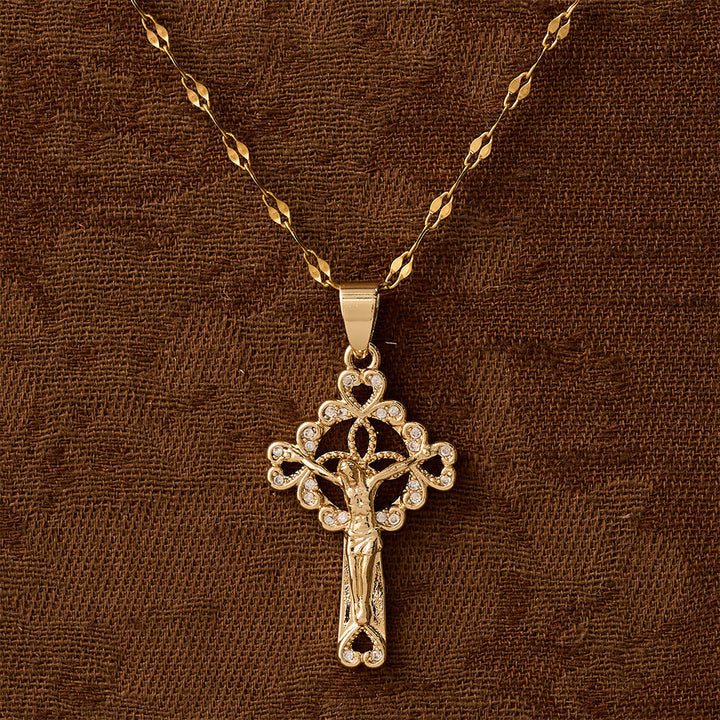 Christianartworkshop Collar con colgante de llave de crucifijo con incrustaciones de circonitas cúbicas: emblema de la gracia redentora y la fe. - image 2