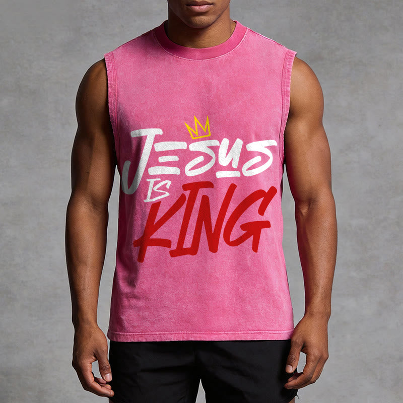 Christianartworkshop Camiseta sin mangas unisex con estampado "JESÚS ES REY" - image 1