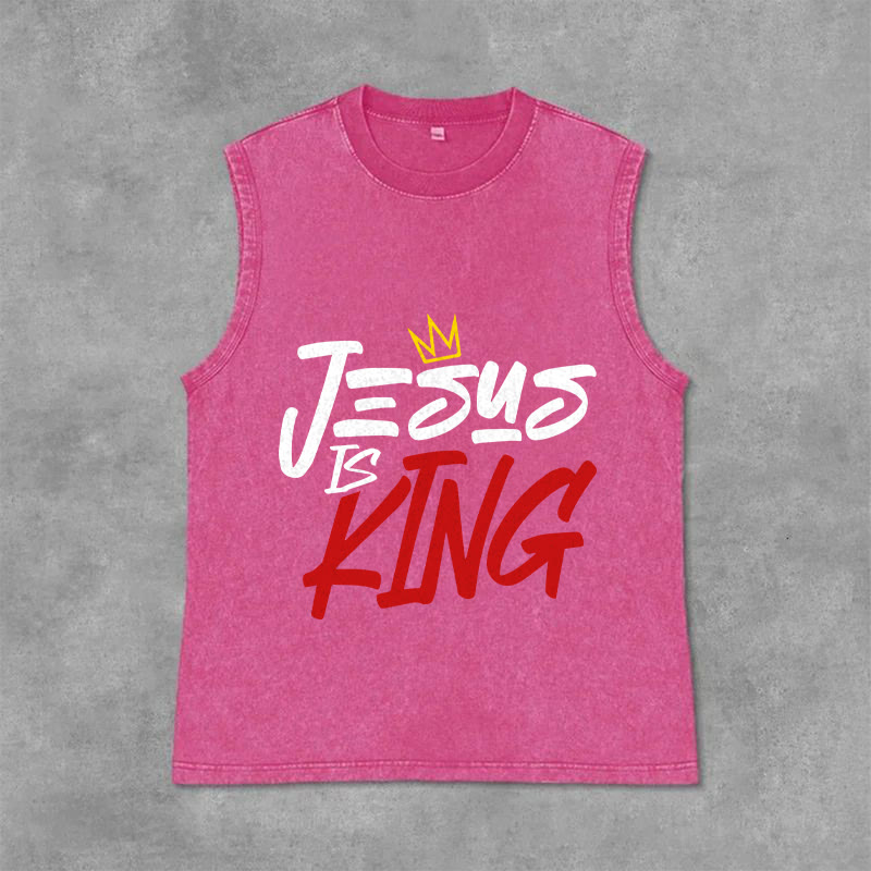 Christianartworkshop Camiseta sin mangas unisex con estampado "JESÚS ES REY" - Rosa - 2XL - image 0