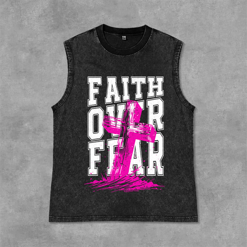 Christianartworkshop Camiseta sin mangas unisex lavada con el lema "FE SOBRE EL MIEDO" - Negro - 2XL - image 0