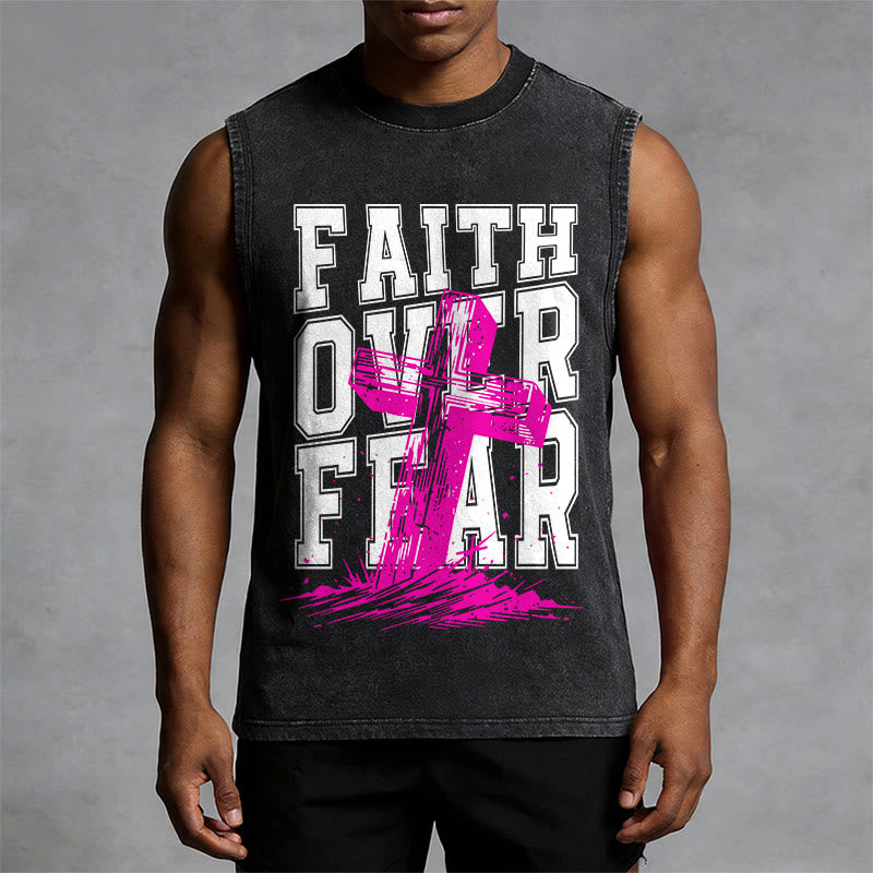 Christianartworkshop Camiseta sin mangas unisex lavada con el lema "FE SOBRE EL MIEDO" - image 1
