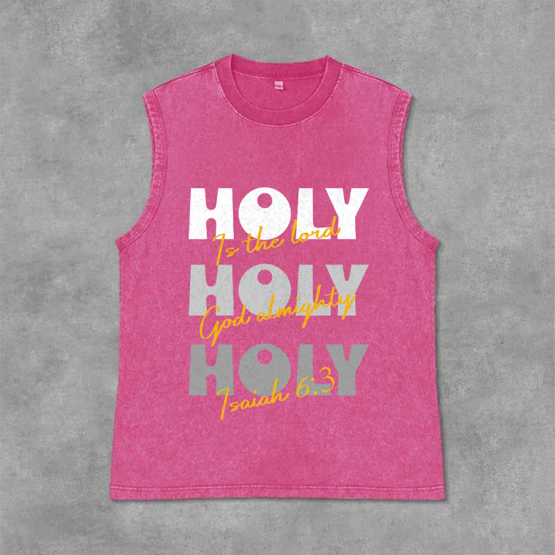 Christianartworkshop Camiseta sin mangas unisex lavada "Santo, Santo, Santo" - Rosa - 2XL - image 12