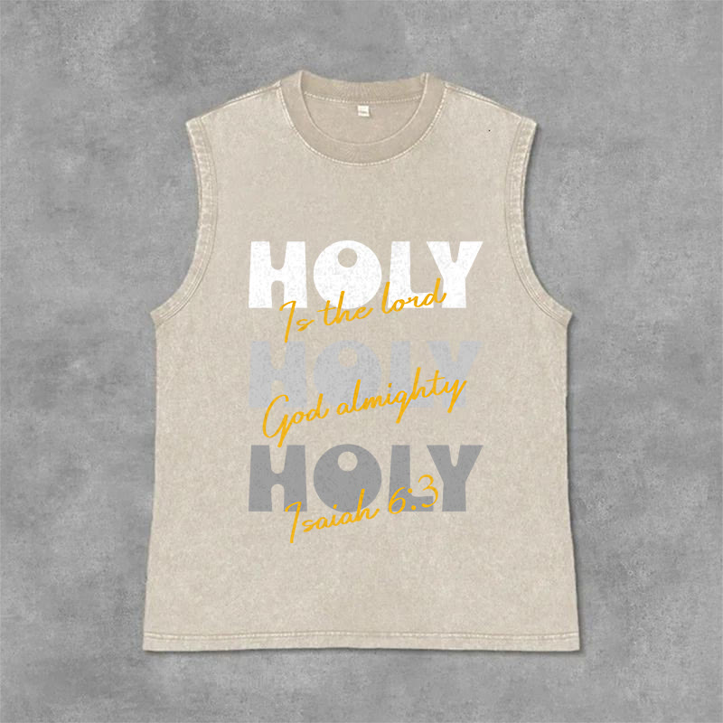 Christianartworkshop Camiseta sin mangas unisex lavada "Santo, Santo, Santo" - Beige - 2XL - image 3