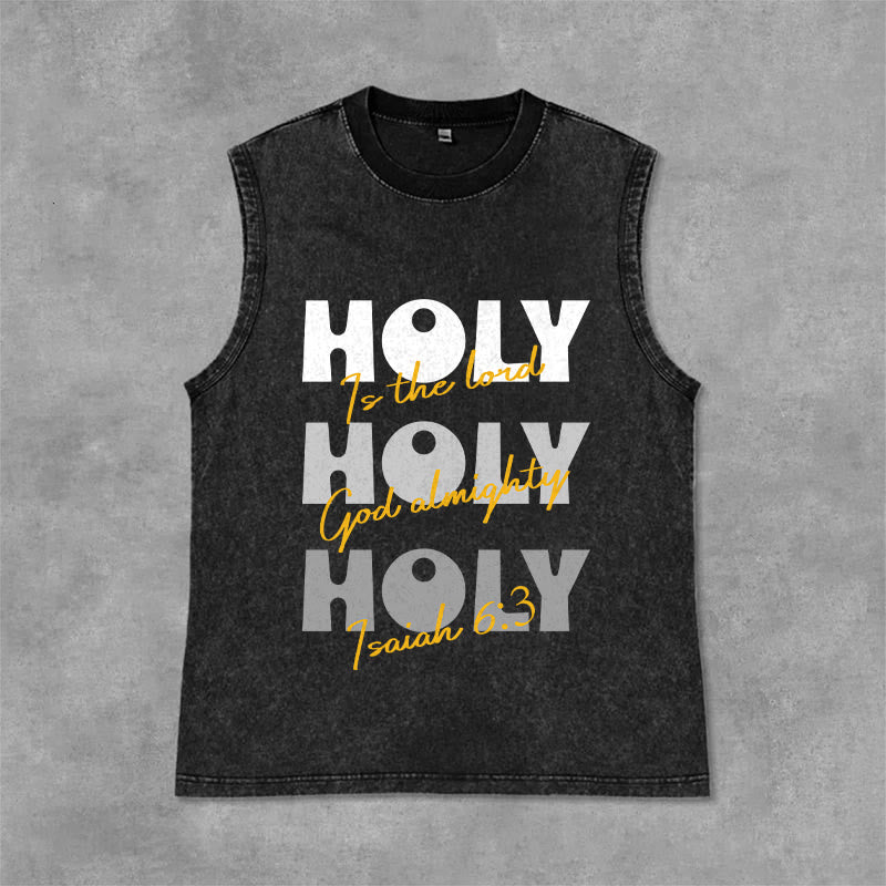 Christianartworkshop Camiseta sin mangas unisex lavada "Santo, Santo, Santo" - Negro - 2XL - image 6