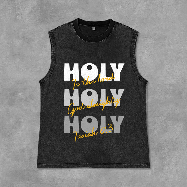 Christianartworkshop Camiseta sin mangas unisex lavada "Santo, Santo, Santo" - Negro - 2XL - image 6