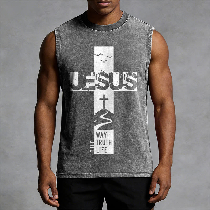 Christianartworkshop Camiseta sin mangas unisex lavada con la frase "Jesús, el camino, la verdad, la vida" - image 4