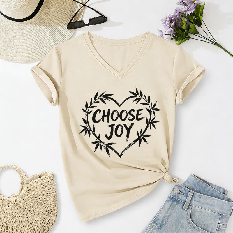 Christianartworkshop Camiseta informal con cuello en V "CHOOSE JOY" - Beige - 2XL - image 0