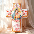 Christianartworkshop Cojín con cruz de la Virgen y estampado de corazones florales: Cojín decorativo cálido inspirado en la fe para el hogar - 24" (60 cm) - image 0