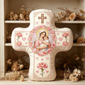 Christianartworkshop Cojín con forma de cruz floral de Nuestra Señora y el Niño Jesús: Símbolo sagrado del tierno amor maternal y la gracia eterna. - 24" (60 cm) - image 0