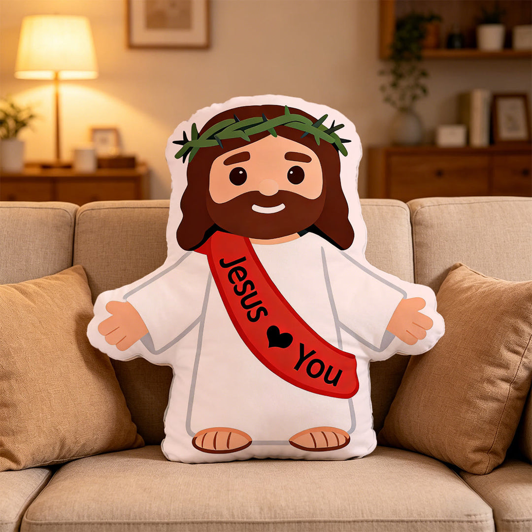 Christianartworkshop Cojín de Jesús con la Corona de Espinas y los Brazos Abiertos: Un cálido recordatorio de amor y cuidado infinitos. - 24" (60 cm) - image 0