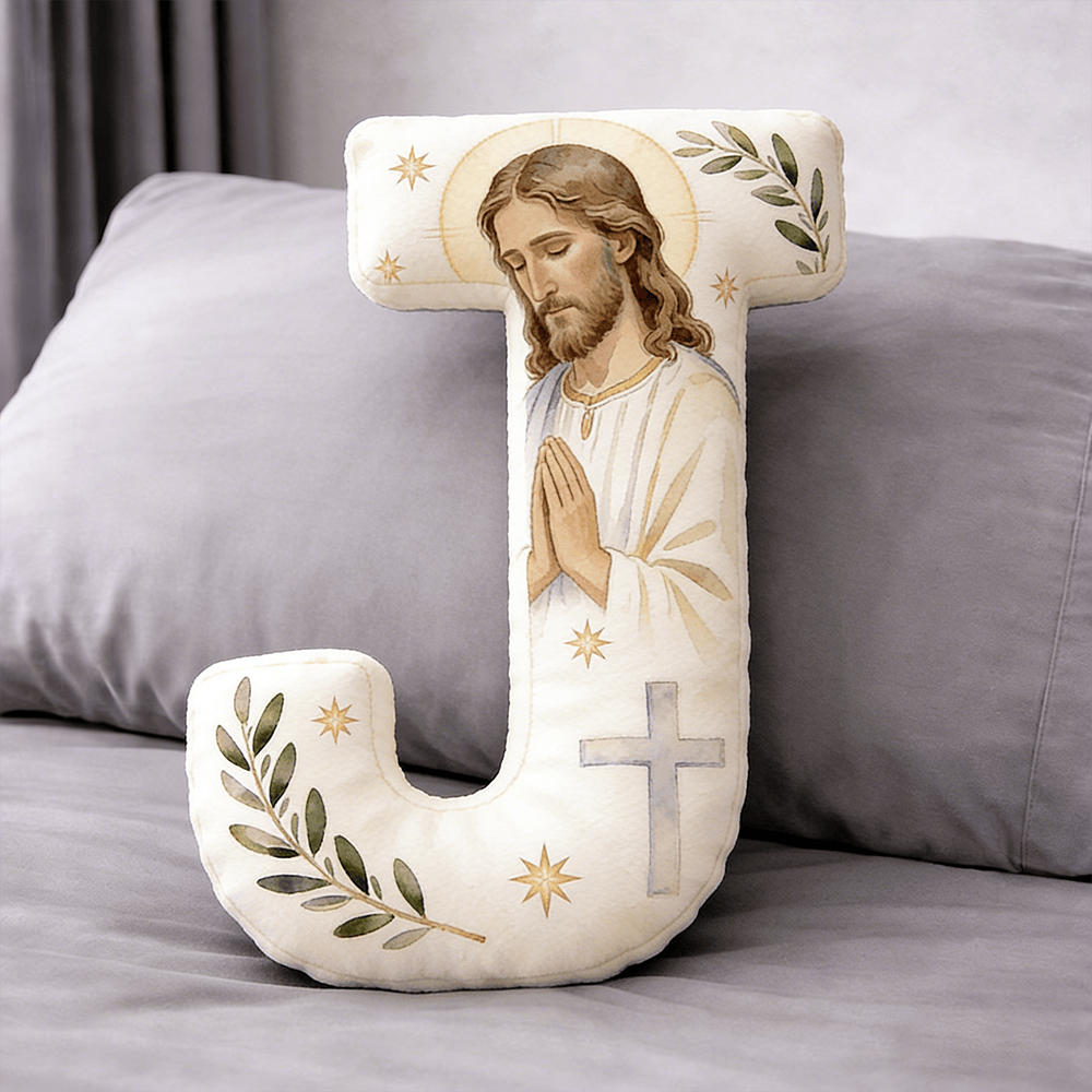 Christianartworkshop Cojín con forma de letra que representa a Jesús rezando y con la cruz: Emblema de la oración devota y la fe eterna. - 24" (60 cm) - J - image 0