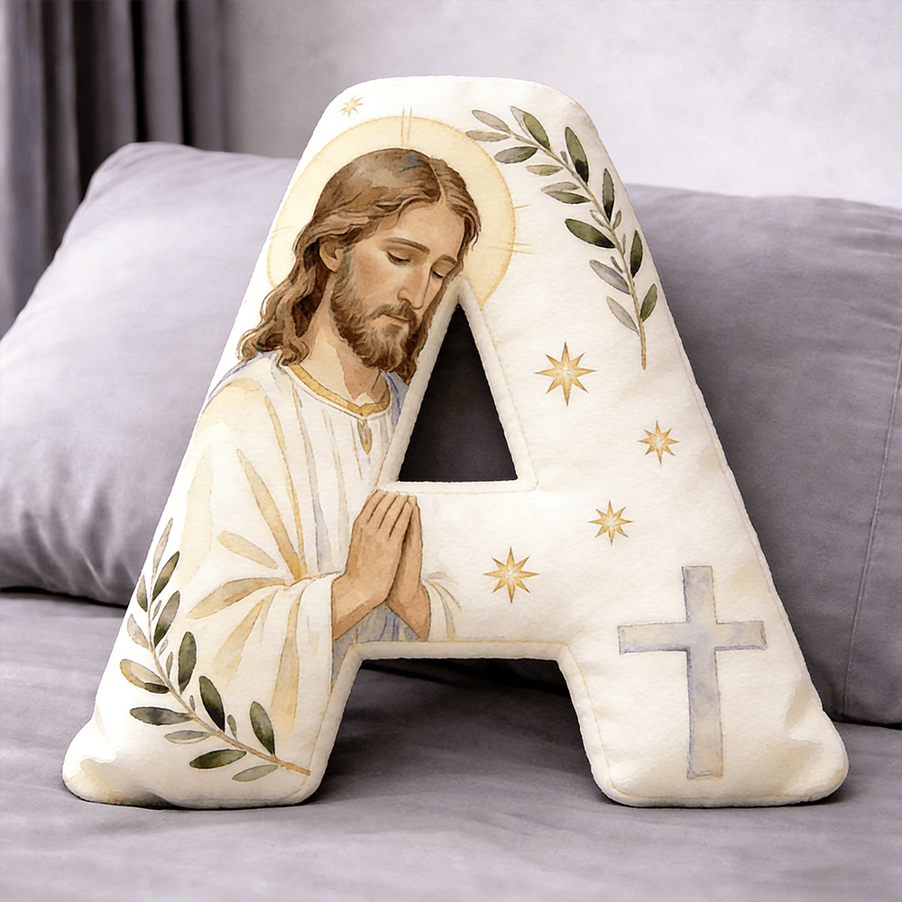 Christianartworkshop Cojín con forma de letra que representa a Jesús rezando y con la cruz: Emblema de la oración devota y la fe eterna. - 24" (60 cm) - A - image 1