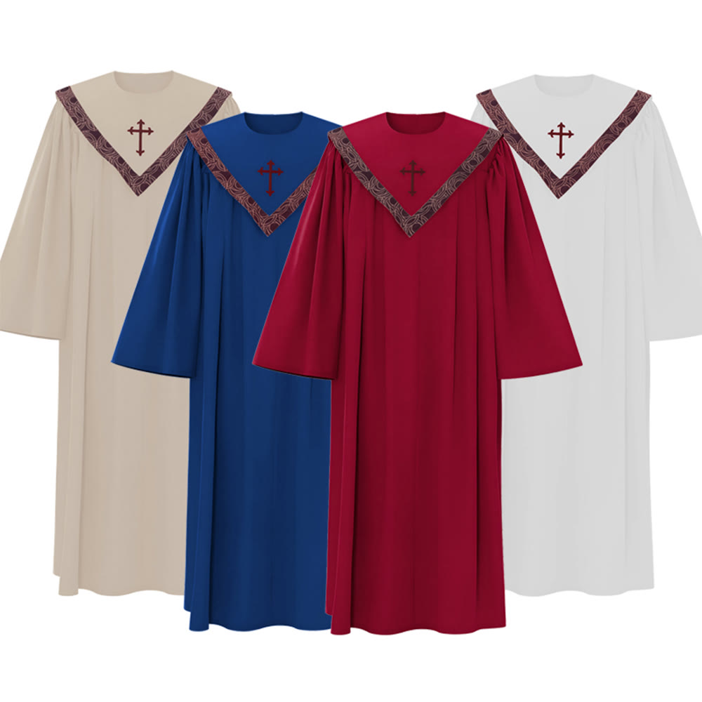 Christianartworkshop Túnica formal multicolor para clérigos de iglesia con cruz y cuello estampado. - 2XL - Azul - image 0