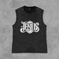Christianartworkshop Camiseta sin mangas unisex lavada con la letra gótica JESÚS - Negro - 2XL - image 0