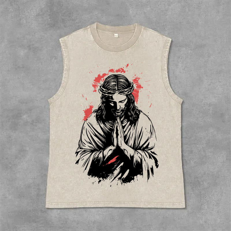 Christianartworkshop Camiseta sin mangas lavada con estampado de la Corona de Espinas de Jesús - Beige - 2XL - image 0