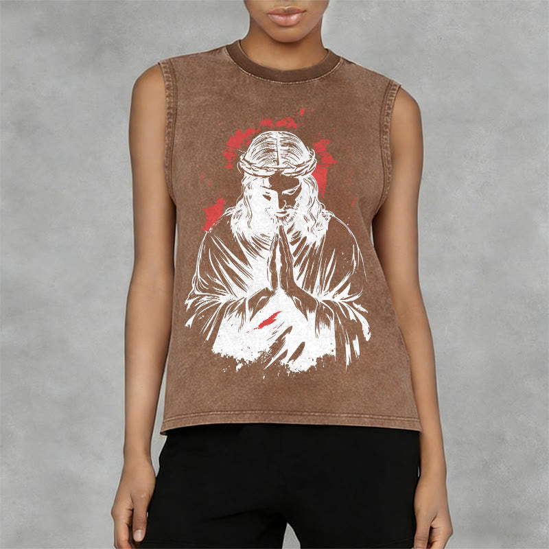 Christianartworkshop Camiseta sin mangas lavada con estampado de la Corona de Espinas de Jesús - image 11