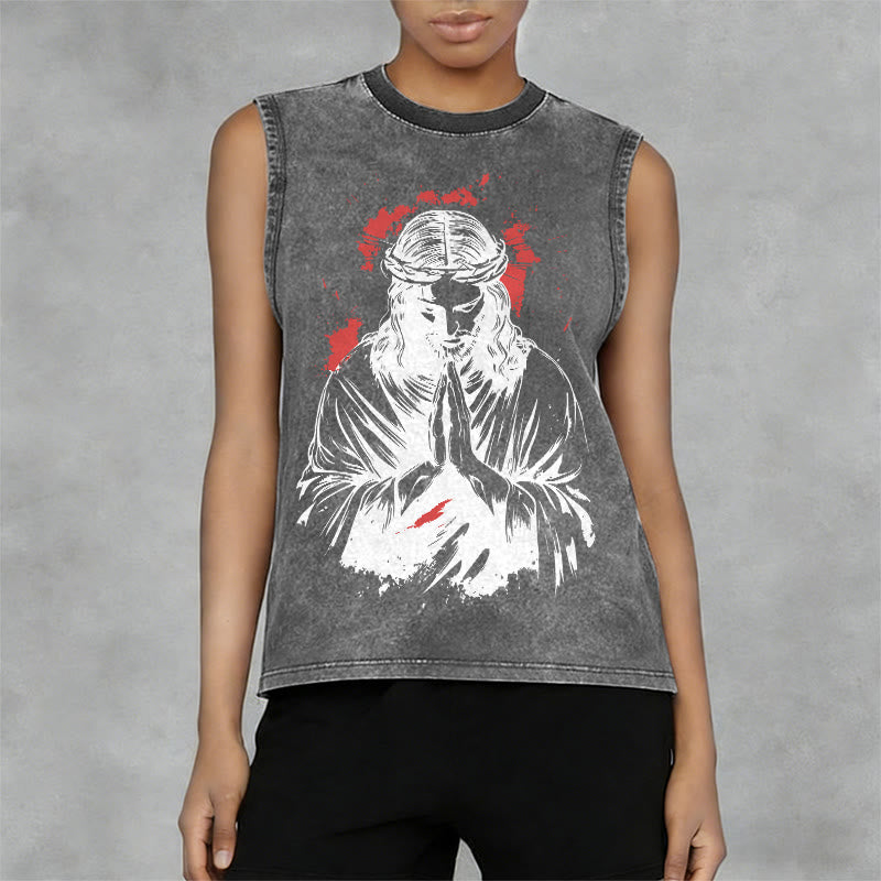 Christianartworkshop Camiseta sin mangas lavada con estampado de la Corona de Espinas de Jesús - image 8
