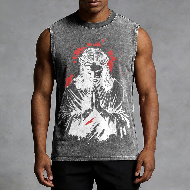 Christianartworkshop Camiseta sin mangas lavada con estampado de la Corona de Espinas de Jesús - image 7