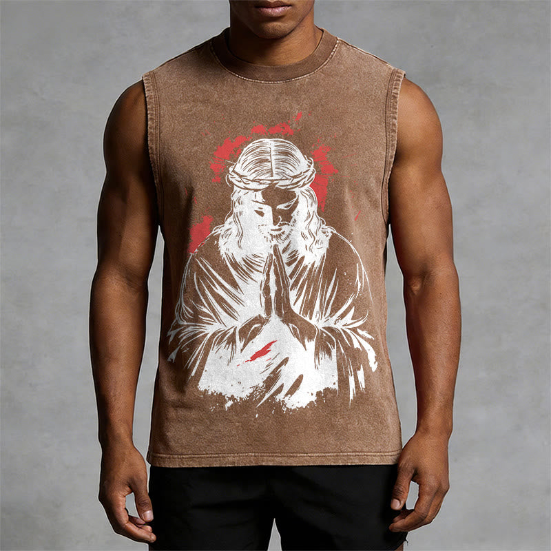 Christianartworkshop Camiseta sin mangas lavada con estampado de la Corona de Espinas de Jesús - image 10