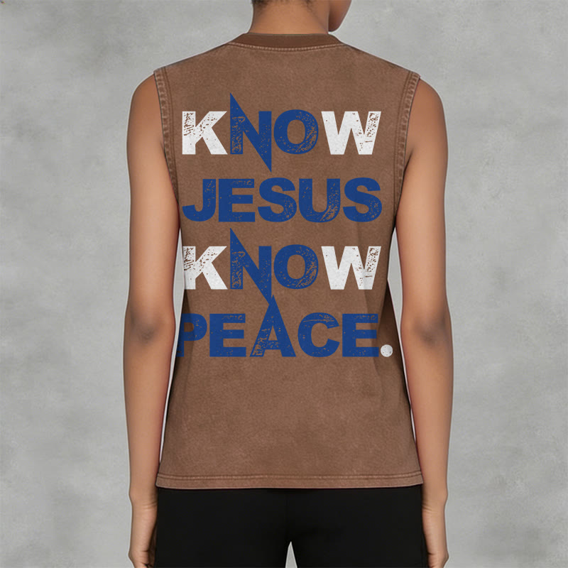 Christianartworkshop Camiseta sin mangas unisex lavada con el lema "Conoce a Jesús, conoce la paz" - image 5