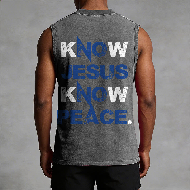 Christianartworkshop Camiseta sin mangas unisex lavada con el lema "Conoce a Jesús, conoce la paz" - image 1