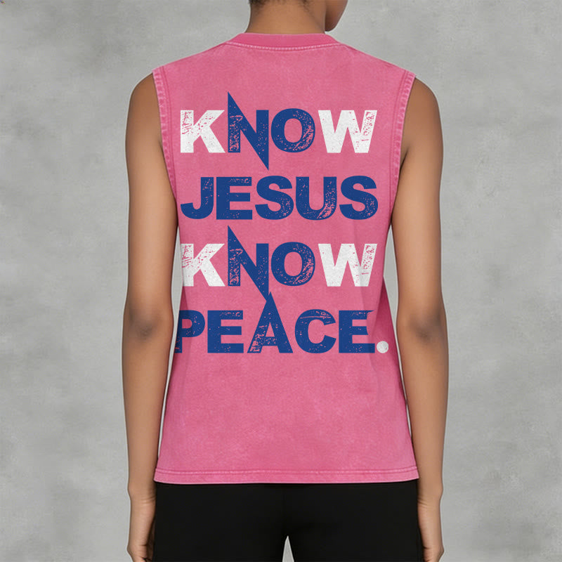Christianartworkshop Camiseta sin mangas unisex lavada con el lema "Conoce a Jesús, conoce la paz" - image 14