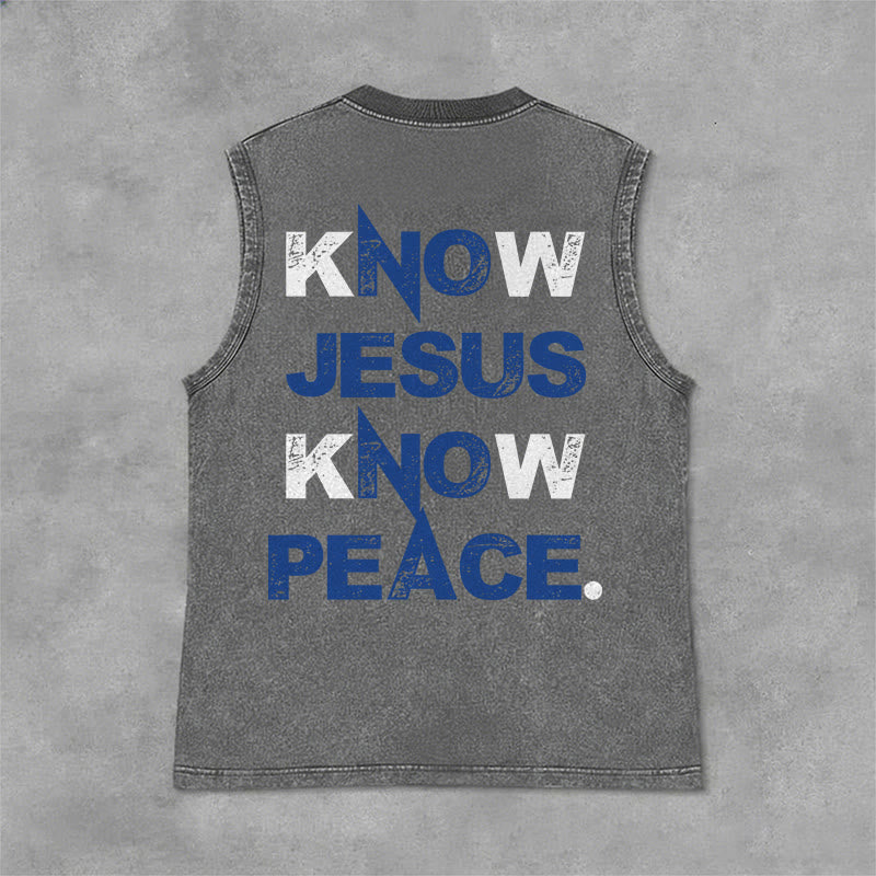 Christianartworkshop Camiseta sin mangas unisex lavada con el lema "Conoce a Jesús, conoce la paz" - Gris - 2XL - image 0
