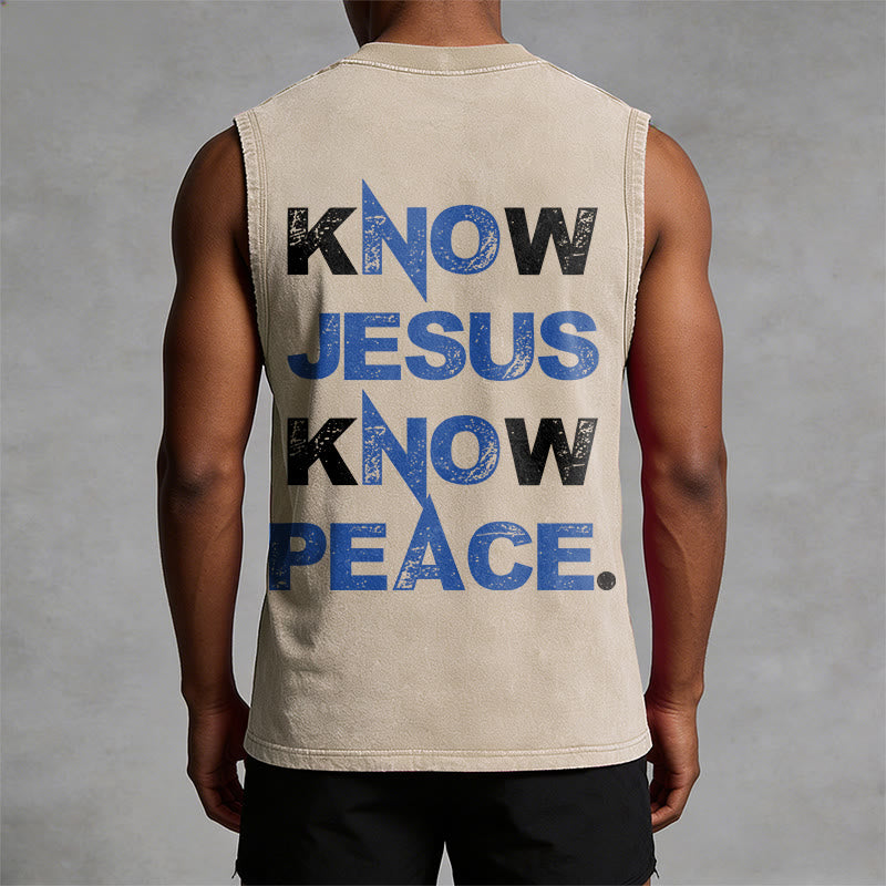 Christianartworkshop Camiseta sin mangas unisex lavada con el lema "Conoce a Jesús, conoce la paz" - image 7
