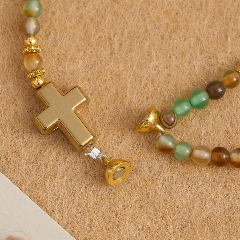 Christianartworkshop Pulsera de rosario magnética de ágata con vetas de dragón y San Benito dorado - image 10