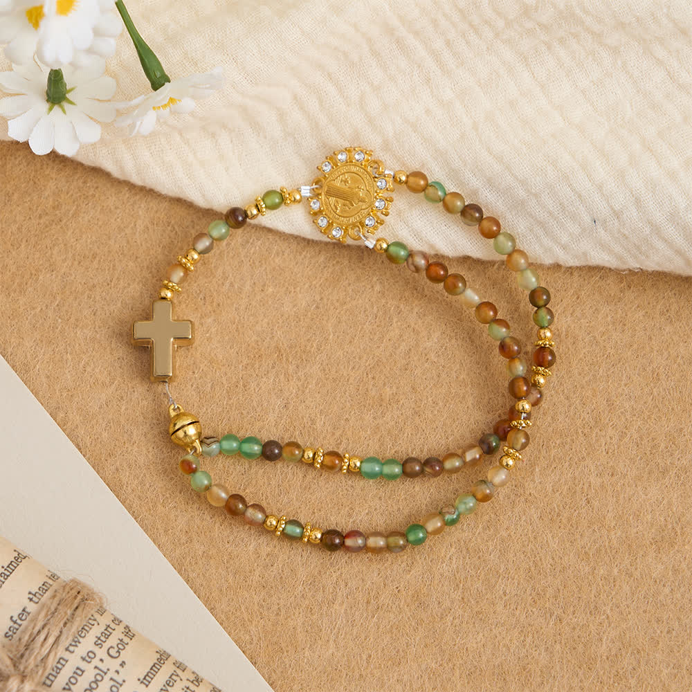 Christianartworkshop Pulsera de rosario magnética de ágata con vetas de dragón y San Benito dorado - image 7