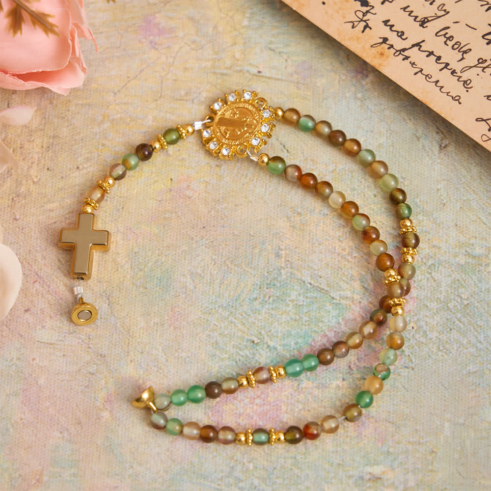 Christianartworkshop Pulsera de rosario magnética de ágata con vetas de dragón y San Benito dorado - image 4
